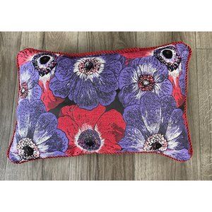 Red and Purple Poppies 14” x 22” Throw Pillow with Red Cording